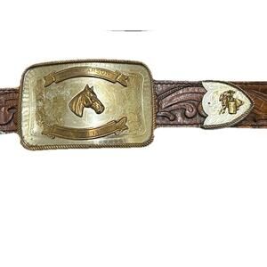 Pre-WWII 1930s Americana Western Horse Nickel Silver Belt Buckle Ray 38